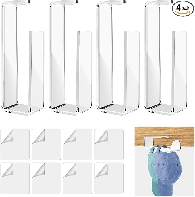 4 Pack Acrylic Hat Organizer for Baseball Caps, Sturdy Hat Holder for Door & by Zhaoyao