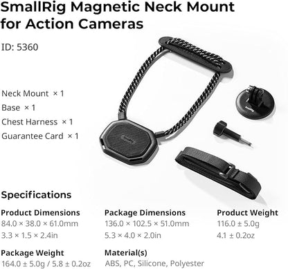 SMALLRIG Magnetic Neck Mount for Action Cameras, Quick Release Chest Mount - Image 8