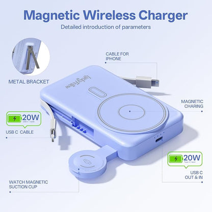 Magnetic Portable Charger Built-in Cables, 10000mAh Fast Charging Wireless - Image 6