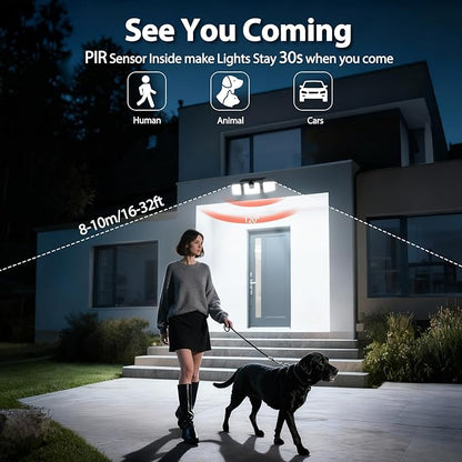 INCX Solar Motion Sensor Lights Outdoor, 3 Heads Security Lights Solar Powered - Image 2