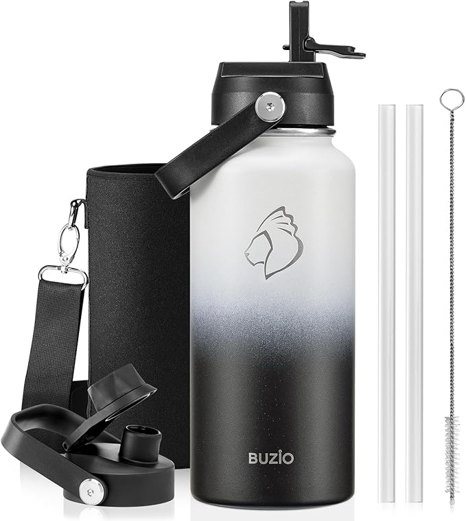 BUZIO 32 oz Water Bottle Insulated, Leakproof Stainless Steel Flask, Wide Mouth by BUZIO