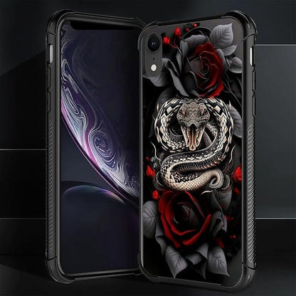 for iPhone XR Case, Entwined Rose Snake Pattern Graphic Design Girl Boy Soft - Image 2
