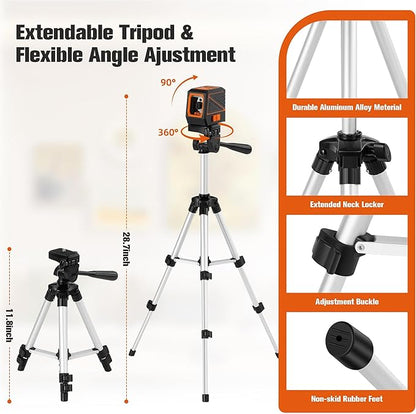 Laser Level with Tripod, 100 feet Green Cross Line Self Rotary Leveling Laser - Image 2