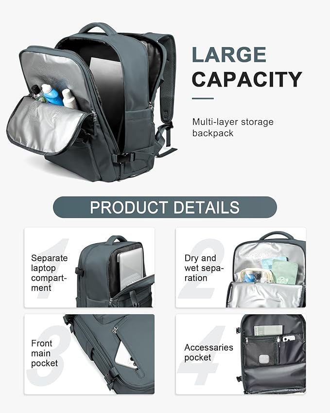WONHOX Large Travel Backpack Carry on Flight Approved Laptop Work Business - Image 4