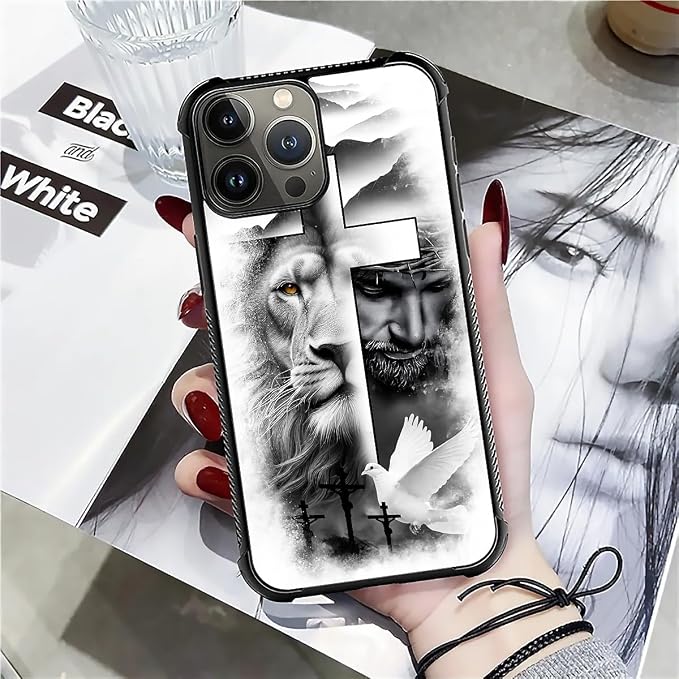 for iPhone 16 Pro Case, Lion Cross Jesus Christ Dove Pattern Graphic Design - Image 7