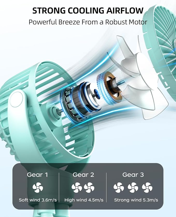 Portable Stroller Mini Fan, Small Rechargeable Personal Fan, Travel Essentials - Image 3