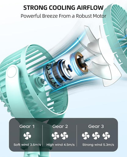 Portable Stroller Mini Fan, Small Rechargeable Personal Fan, Travel Essentials - Image 3