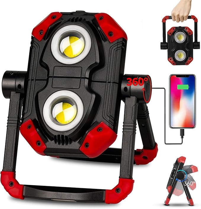 YZONI LED Work Light Rechargeable, 2 COB 2500LM Folding Portable Flood Light by InsideoroutsideYzonidelivers