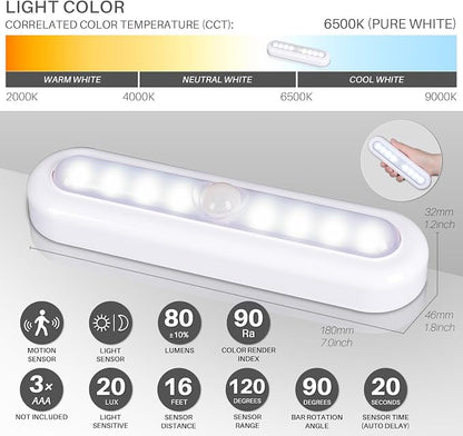 STAR-SPANGLED 3 Pack 7” Motion Sensor Lights Indoor Battery Operated, Stick on - Image 4