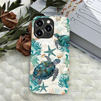 for iPhone 14 Pro Case, HH2 Ocean Sea Turtle Nautical Map Hybrid 2 Layer Hard - Image 4