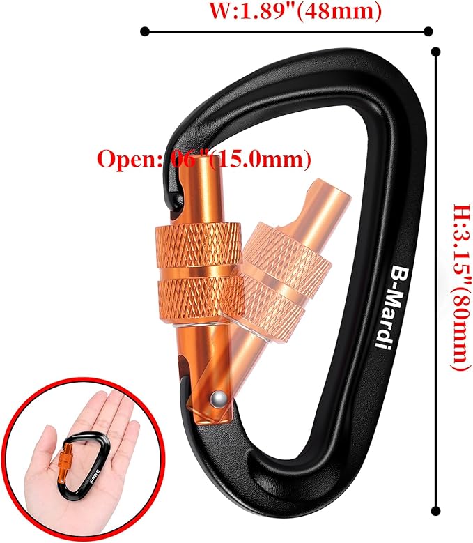 B-Mardi Carabiner Clips Heavy Duty 12kN-Lightweight Locking Carabiners - Image 2