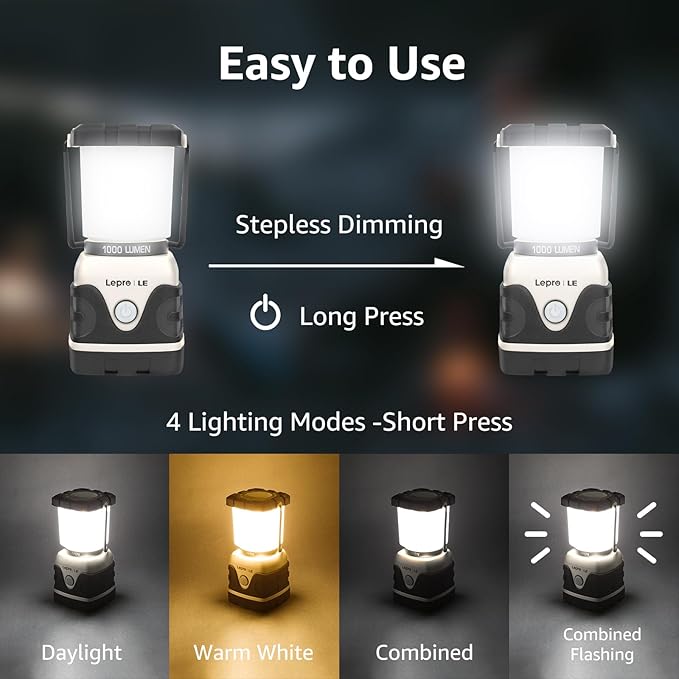 Lepro 1000LM Battery Powered LED Camping Lantern, Camping Essentials, - Image 3