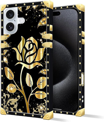 Compatible with iPhone 16 Plus Case, Shine Gold Rose Luxury Golden Decoration - Image 3