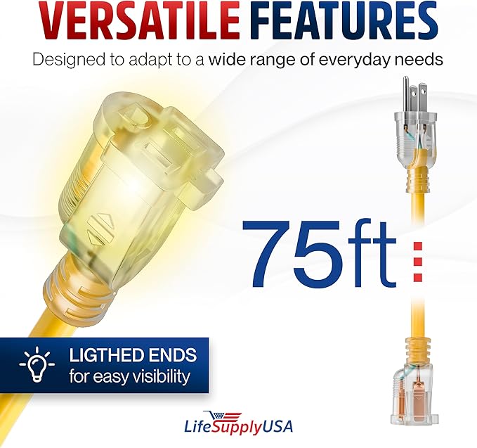75ft Outdoor/Indoor Extension Cord 10/3 Gauge Ultra Heavy Duty 3 Prong SJTW - Image 6