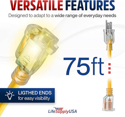 75ft Outdoor/Indoor Extension Cord 10/3 Gauge Ultra Heavy Duty 3 Prong SJTW - Image 6
