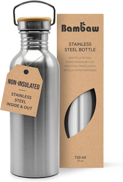 Bambaw Stainless Steel Single Wall Water Bottle, 24 oz, 750 ml, Dishwasher Safe by Bambaw