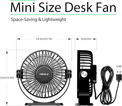 TriPole Desk Fan USB Powered 2 Pack Black Small Portable Fan, 3 Speeds Strong - Image 2