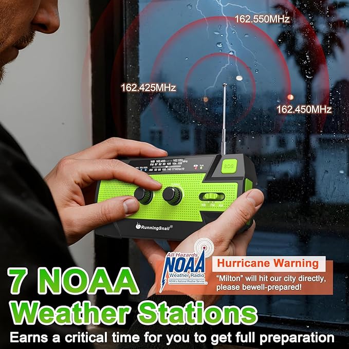 Emergency Crank Weather Radio, 14800mWh Solar Hand Crank Portable AM/FM/NOAA - Image 3