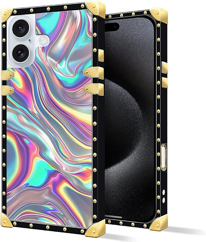 Compatible with iPhone 16 Case, Holographic Abstract Iridescent Textures Luxury - Image 2