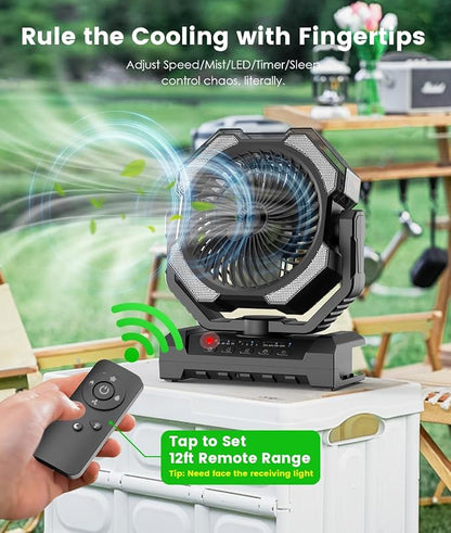 Camping Misting Fan - 24000mAh Portable Battery Powered Fans - Image 4