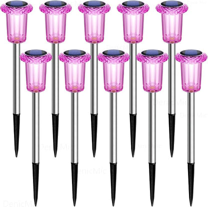 DenicMic Solar Lights Outdoor 10 Pack Waterproof Pink LED Stainless Steel Stake - Image 8
