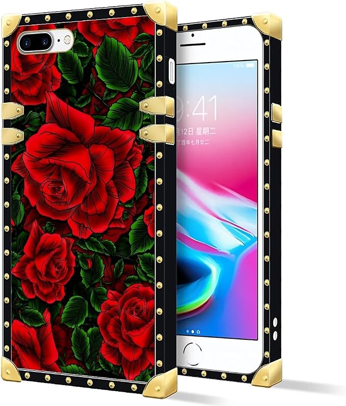 Compatible with iPhone 8 Plus 7 Plus Case, Vector Red Rose Green Leaf Luxury - Image 2