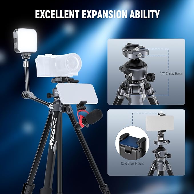 NEEWER LITETRIP LT07 61" Aluminum Travel Camera Tripod, Portable Stand - Image 5