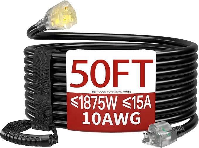 50 FT 10 Gauge Extension Cord Outdoor, Heavy Duty Weatherproof & Flame by Skrizcable
