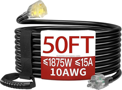 50 FT 10 Gauge Extension Cord Outdoor, Heavy Duty Weatherproof & Flame by Skrizcable