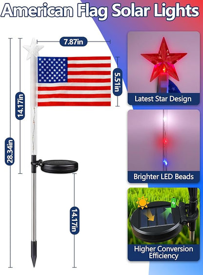 8 Pack American Flag Solar Lights Outdoor, 4th of July Decorations Red White - Image 2