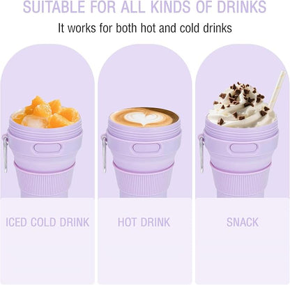 Silicone Collapsible Travel Mug Purple 15oz / 450ml - Image 3
