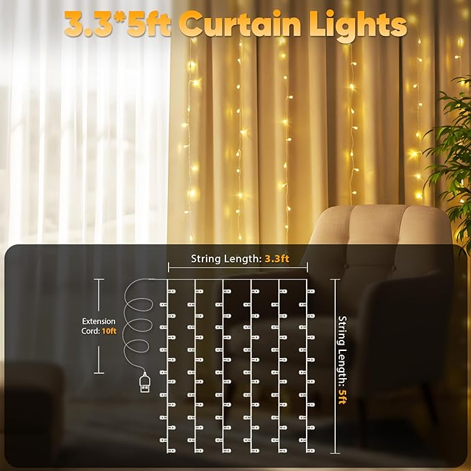 suddus Curtain Lights for Bedroom, 90 Led Hanging String Light Outdoor - Image 2