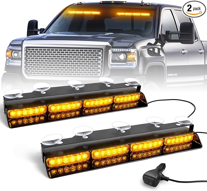 HLauto 6Z4J Emergency Dash Strobe Lights: 2x16.8 inch Amber Safety Lights by HLauto