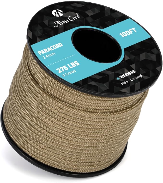 Abma Cord 2.4mm Paracord 275 100ft Nylon Rope 4 Strands Tactical Parachute Cord by Abma+Cord