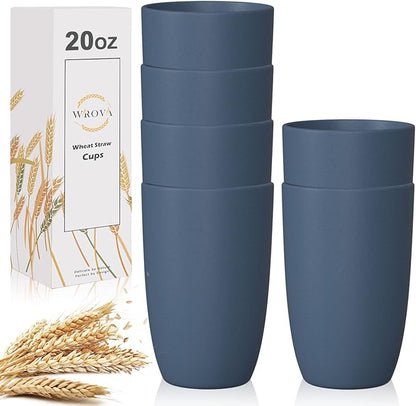 Wrova Wheat Straw Cups 6 PCS Good Alternative to Plastic Reusable Cups 20 oz by WROVA