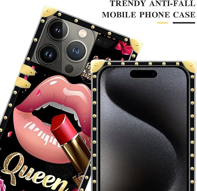 Compatible with iPhone 16 Pro Case, Glitter Red Rose Queen Leopard Lipstick - Image 4