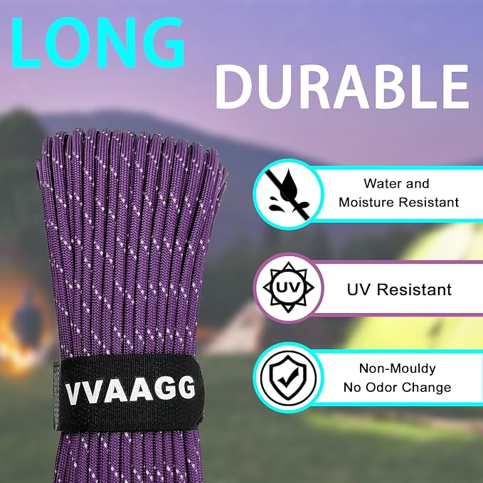 VVAAGG Reflective Paracord Rope 100FT, 7 Strand Nylon para Cord Lanyard Utility - Image 4