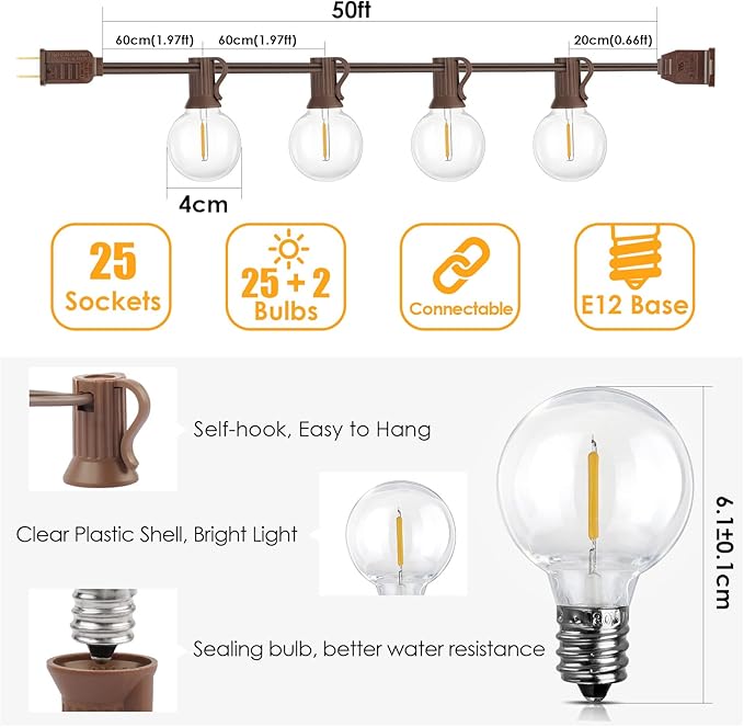 Mlambert 50Ft Outdoor String Lights, G40 Globe Patio Lights - Image 5