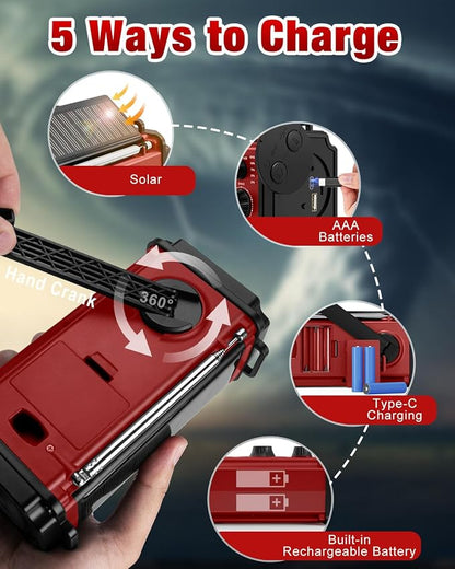 10000wAh/37000mWh Emergency Hand Crank Radio, Solar AM FM NOAA Weather Radio - Image 4
