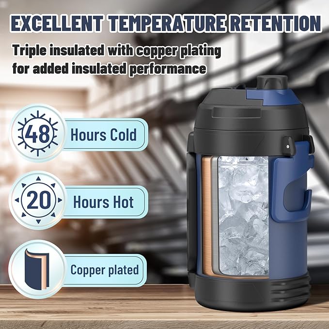 Zukro 1 Gallon Water Jug, One Gallon Large Triple Wall Insulated Metal Jug - Image 2