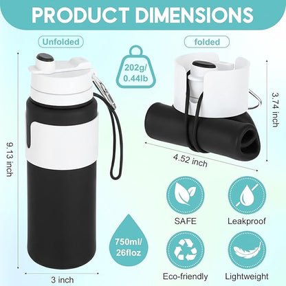 LemonRoad 2 Pcs 26 oz Silicone Collapsible Water Bottle, Portable Foldable - Image 2