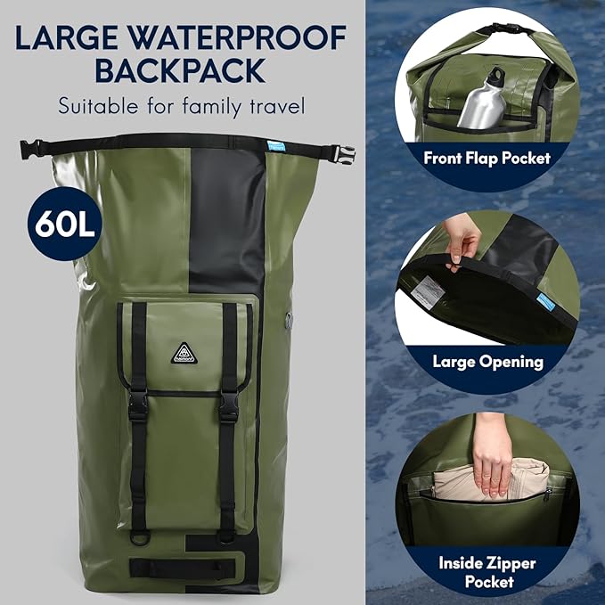 Haimont Dry Waterproof Roll Top Backpack Marine Dry Bag River Pack - Image 5