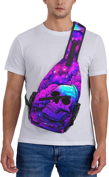 Trippy Skull Sling Bag Crossbody Travel Hiking Chest Backpack Shoulder Daypack - Image 7