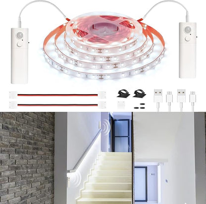 WOBANE Dual Motion Sensor Stair Lights Strip, Rechargeable 16.4ft LED Strip - Image 7