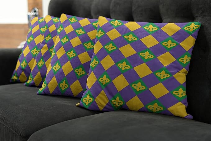 Ambesonne New Orleans Throw Pillow Cushion Case Pack of 4, Mardi Gras Themed - Image 7