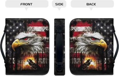Small Bible Cover Case for Women Men American Flag Wolf Bald Eagle Print PU - Image 2