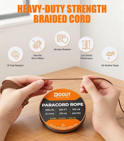 DDOUT 2mm Paracord 100lb, Thin Micro Paracord Rope, Tan 250FT Nylon Cord - Image 3