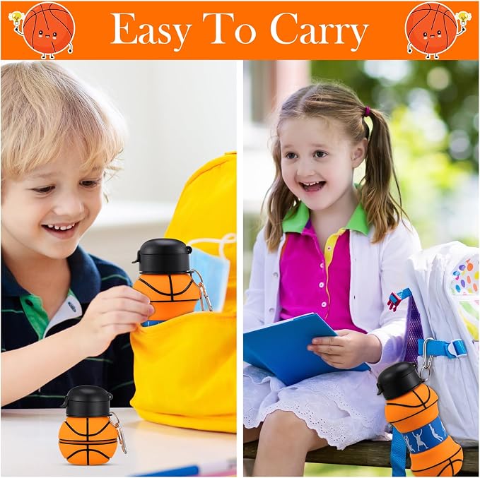 Layhit 8 Pcs Basketball Water Bottles 18oz Collapsible Basketball Water Cups - Image 6