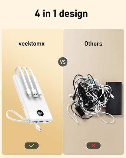 VEEKTOMX Portable Charger Built-in Cables, 10000mAh Power Bank - Image 2