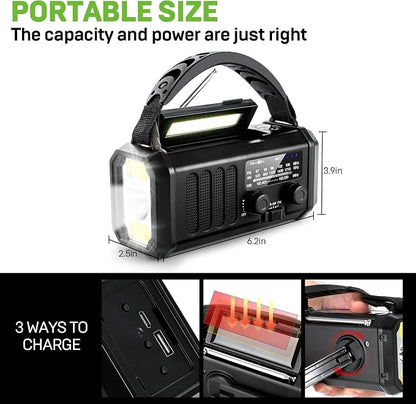 Leaton Emergency NOAA Weather Radio, 10000mAh/37000mWh, Solar Hand Crank Radio - Image 5